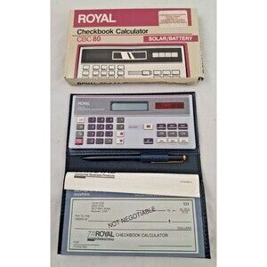 Royal CBC 80 Checkbook Calculator Vintage Solar Wallet Case Tested Working